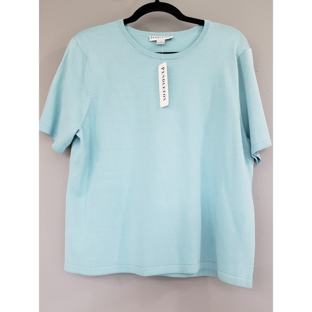 NEW $68 LARGE PETITE Pendleton Silk‎ Blend Knit Top Short Sleeve Tshirt sky blue